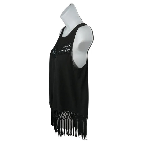 Monteau Swing Back Closure Fringe Semi-Sheer Crocheted Lace Black Top  Blouse S - Picture 4 of 8